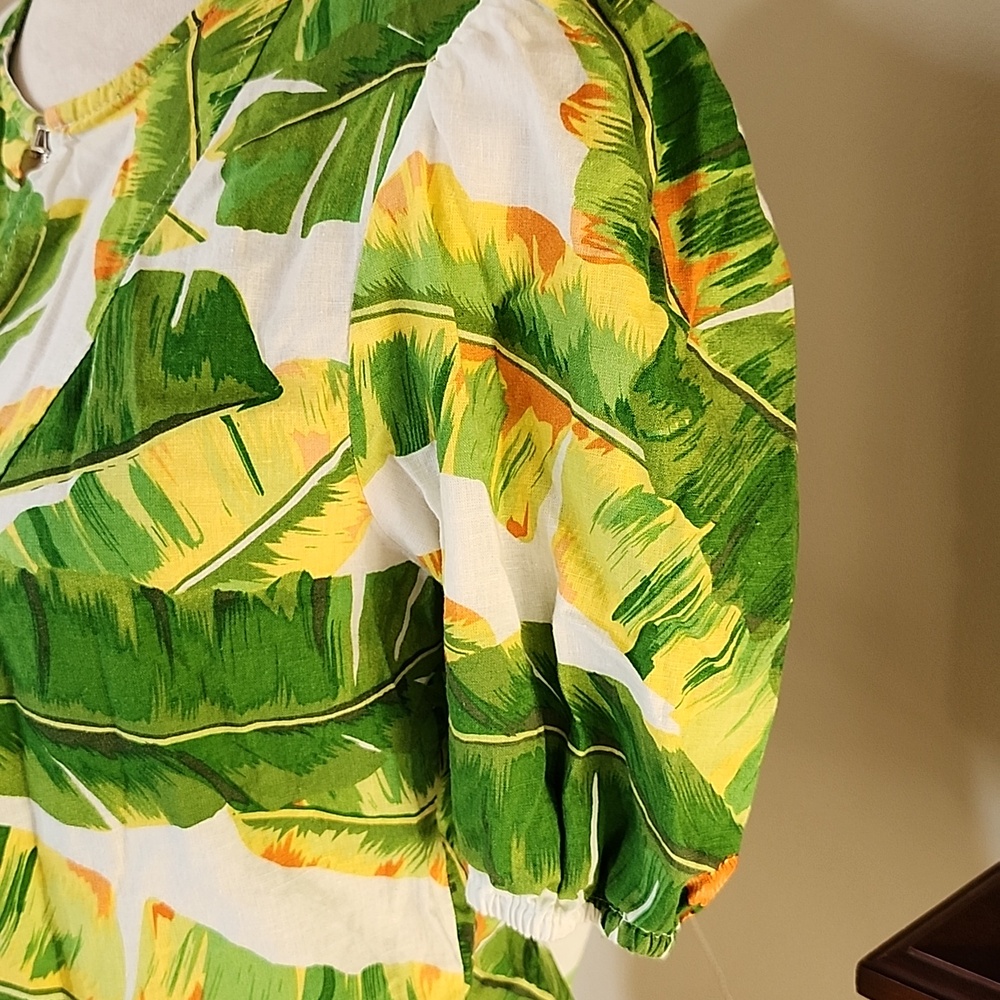 Cynthia Rowley Tropical Print Linen Blend Blouse M - Picture 3 of 11